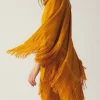 Poncho de niña con flecos amarillo-MINI Sale