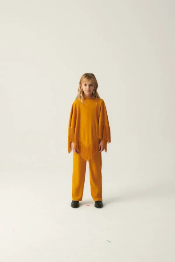 Poncho de niña con flecos amarillo-MINI Sale