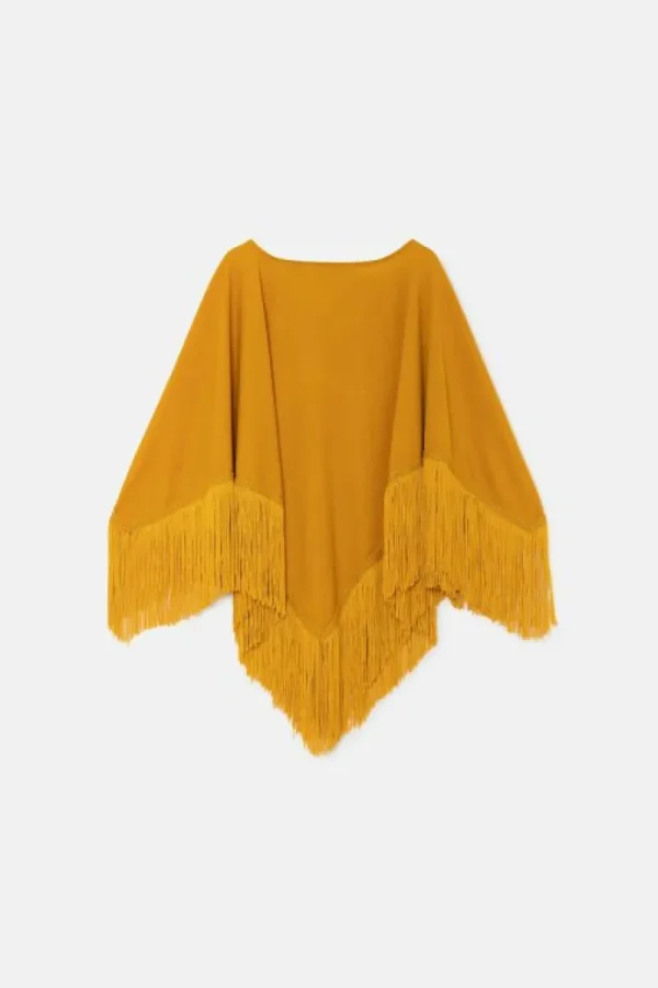 Poncho de niña con flecos amarillo-MINI Sale