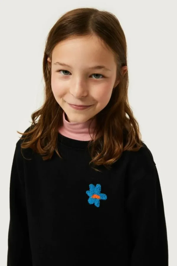 Sudadera de niña con parche de flor negra-MINI Clearance
