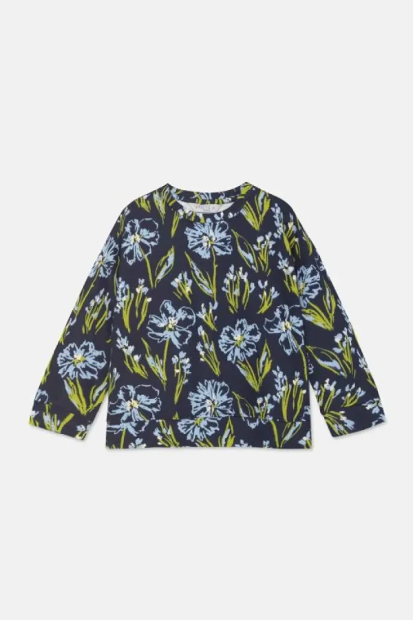 Sudadera unisex de felpa con estampado floral azul-MINI Best