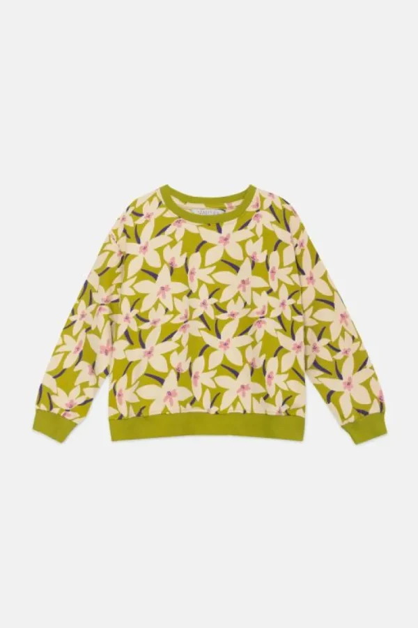 Sudadera unisex de felpa con estampado floral verde-MINI Online