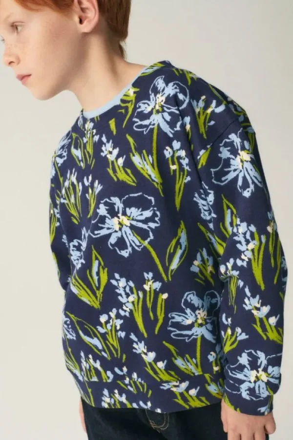 Sudadera unisex de felpa con estampado floral azul-MINI Best