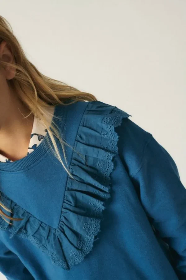 Sudadera unisex de felpa con volante azul-MINI Cheap