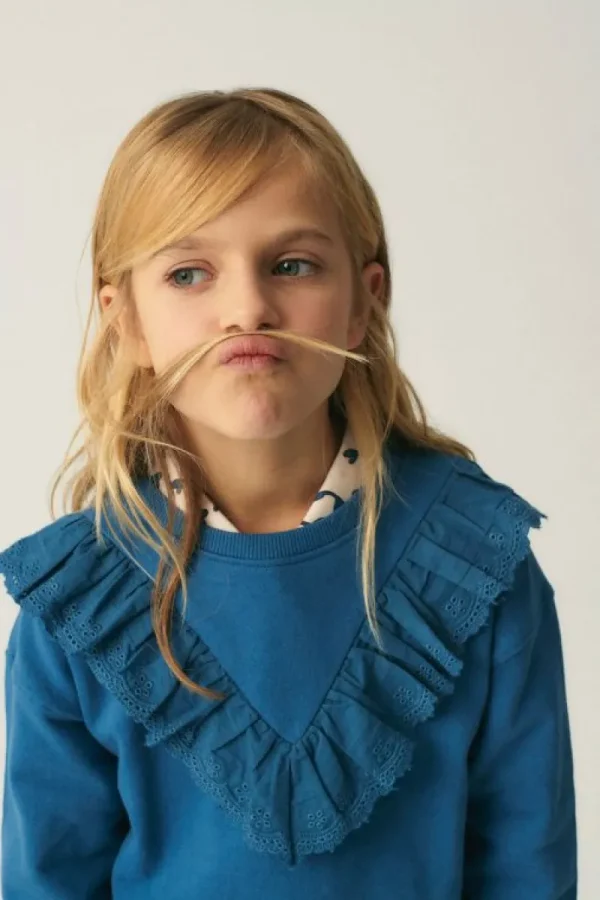 Sudadera unisex de felpa con volante azul-MINI Cheap