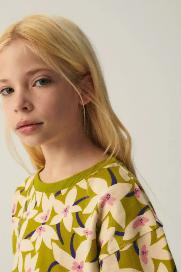 Sudadera unisex de felpa con estampado floral verde-MINI Online