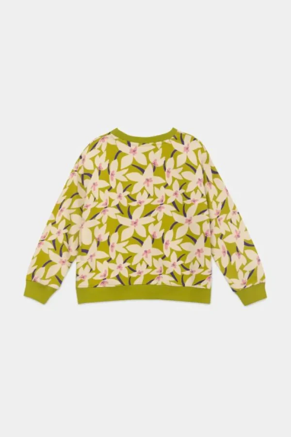Sudadera unisex de felpa con estampado floral verde-MINI Online