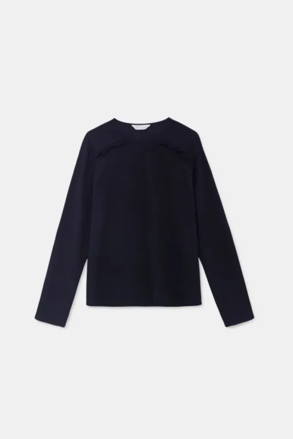 Top básico de manga larga con volantes azul-COMPAÑIAFANTASTICA Flash Sale