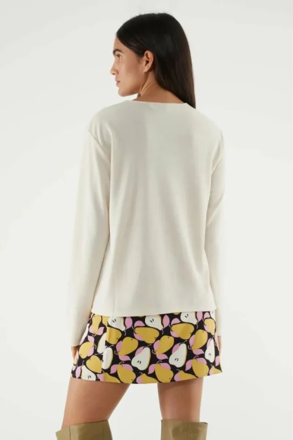 Top básico de manga larga con volantes blanco-COMPAÑIAFANTASTICA Hot