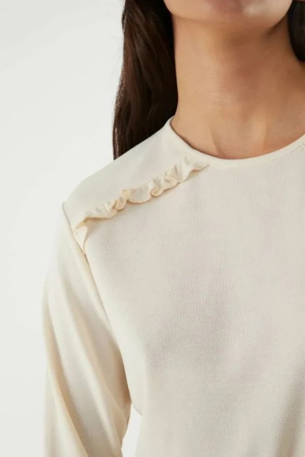 Top básico de manga larga con volantes blanco-COMPAÑIAFANTASTICA Hot