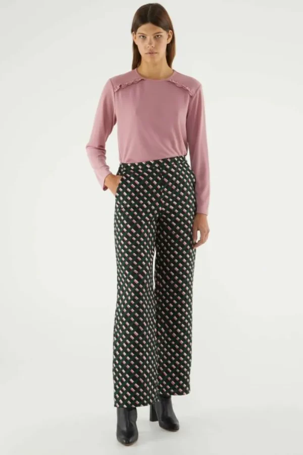 Top básico de manga larga con volantes rosa-COMPAÑIAFANTASTICA Best Sale