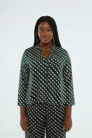 Top camisero con escote pico y estampado geométrico-COMPAÑIAFANTASTICA Cheap