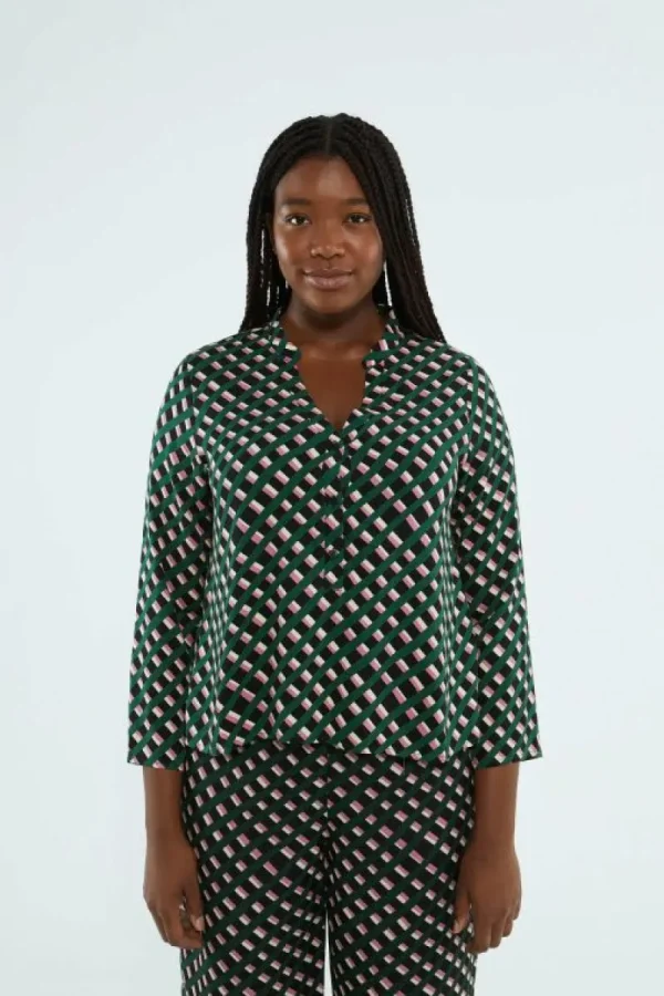 Top camisero con escote pico y estampado geométrico-COMPAÑIAFANTASTICA Cheap