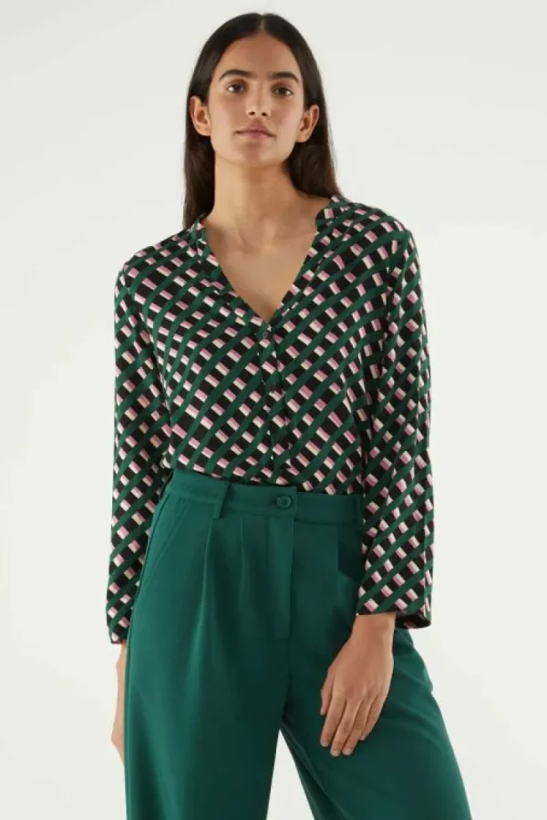 Top camisero con escote pico y estampado geométrico-COMPAÑIAFANTASTICA Cheap