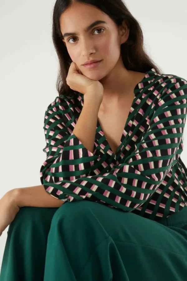 Top camisero con escote pico y estampado geométrico-COMPAÑIAFANTASTICA Cheap