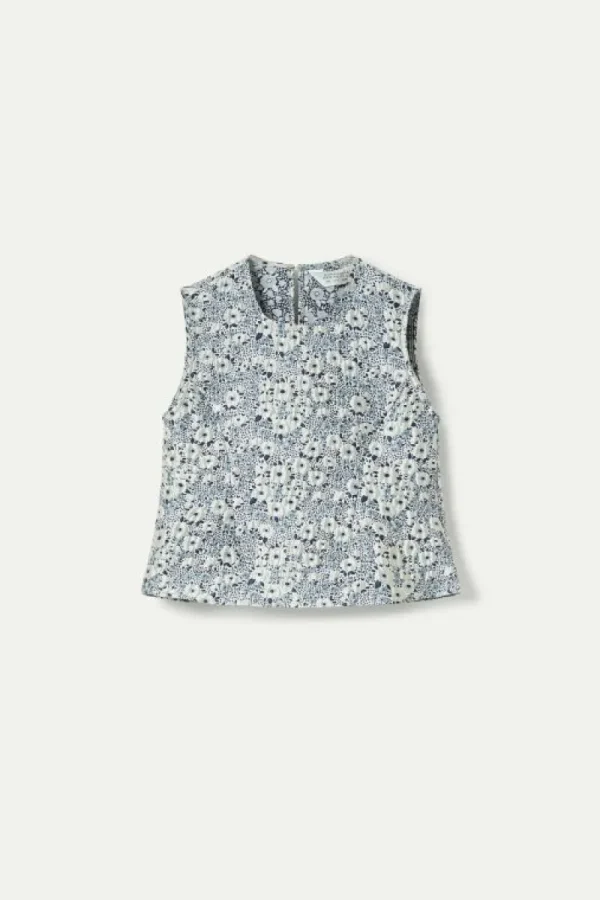 Top con estampado floral azul y blanco-COMPAÑIAFANTASTICA Cheap