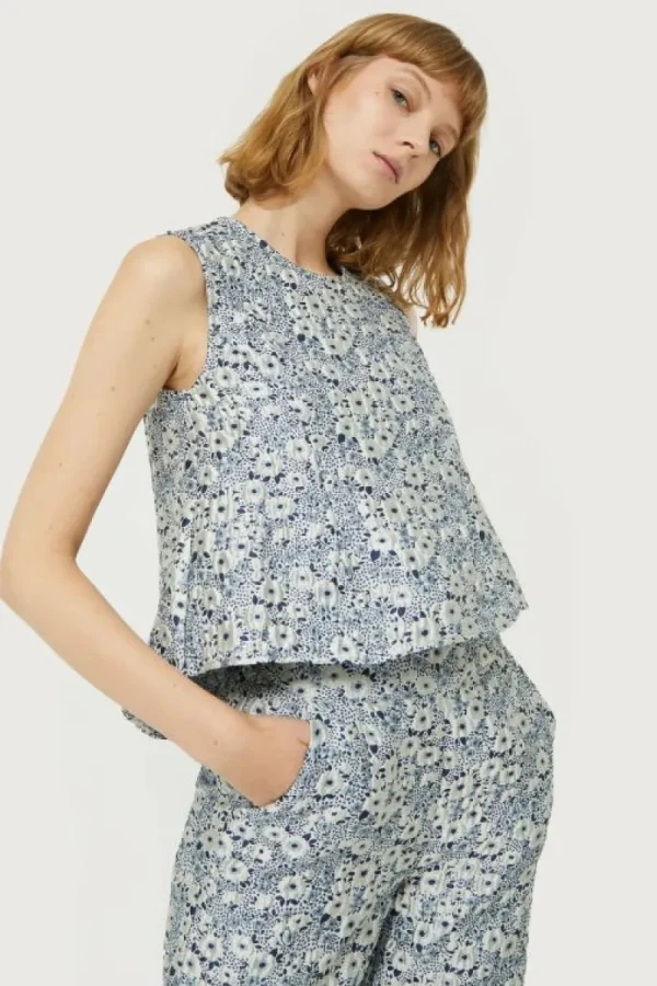 Top con estampado floral azul y blanco-COMPAÑIAFANTASTICA Cheap