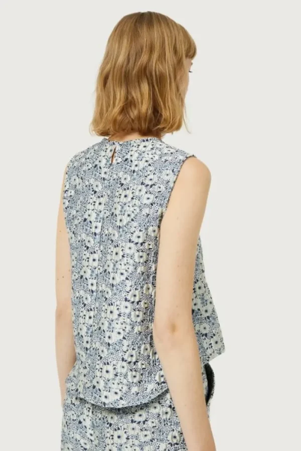 Top con estampado floral azul y blanco-COMPAÑIAFANTASTICA Cheap