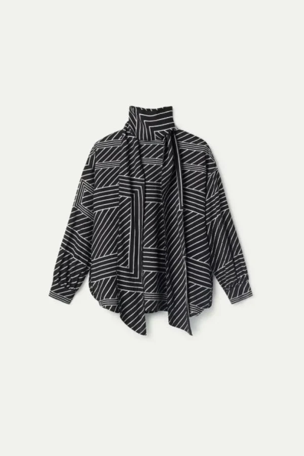 Top con foulard estampado de rayas negro-COMPAÑIAFANTASTICA Flash Sale