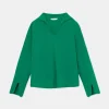 Top de manga larga con cuello solapa verde-COMPAÑIAFANTASTICA Discount