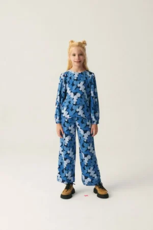 Top de niña con manga larga y estampado abstracto azul-MINI Sale