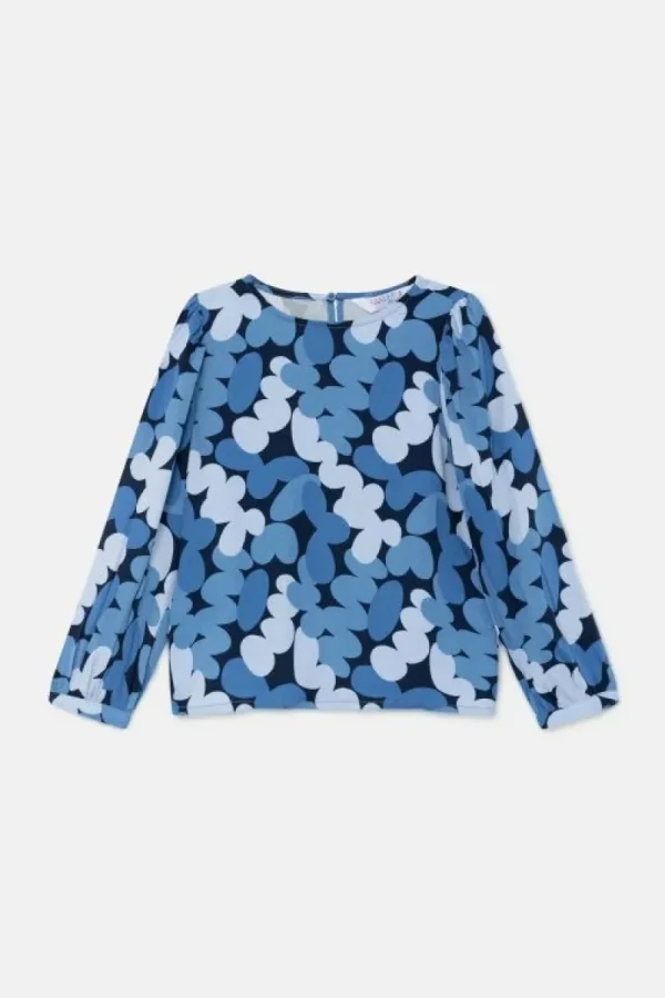 Top de niña con manga larga y estampado abstracto azul-MINI Sale