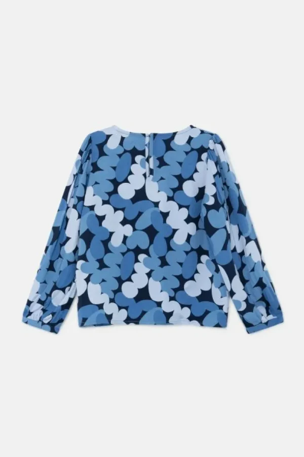 Top de niña con manga larga y estampado abstracto azul-MINI Sale