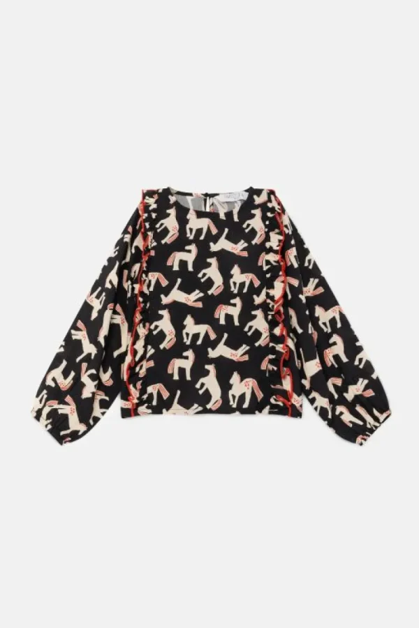 Top de niña con volantes y estampado de caballos-MINI Best Sale