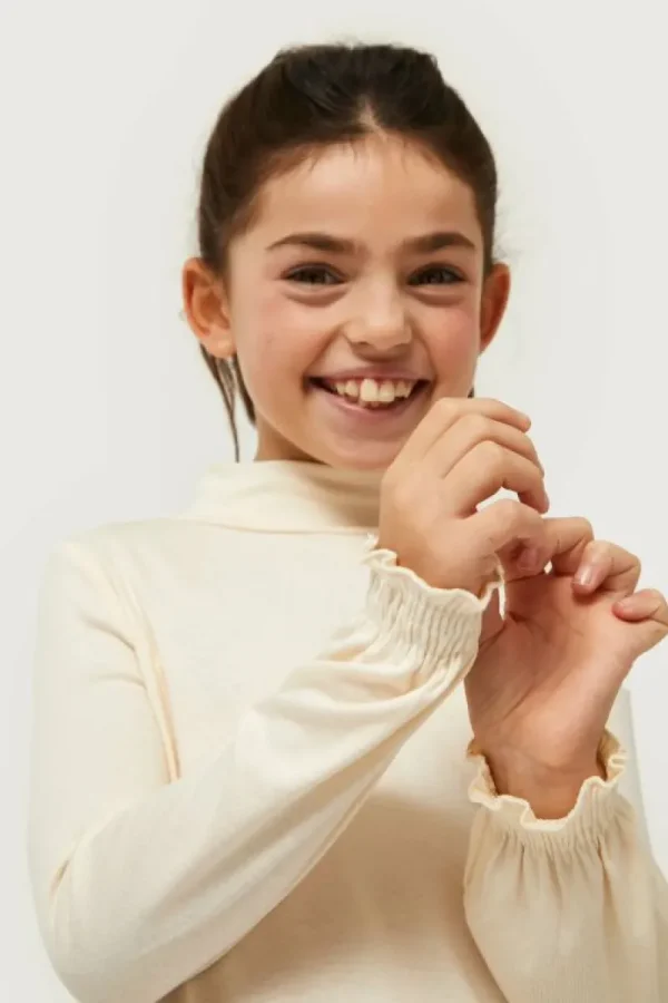 Top de niña cuello alto blanco-MINI Sale