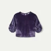 Top de niña de terciopelo manga abullonada morado-MINI Best Sale