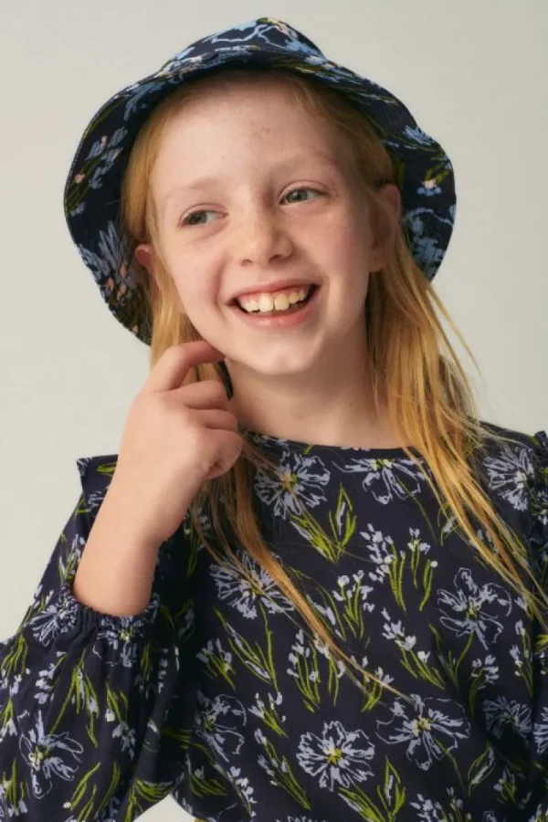 Top de niña en viscosa LENZING™ ECOVERO™ con estampado floral azul-MINI Shop