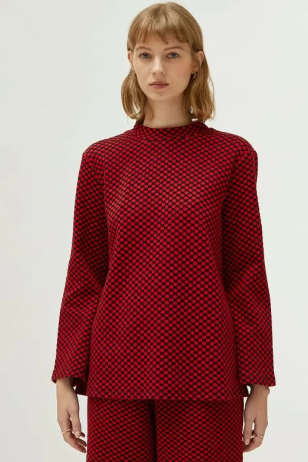 Top de punto estampado jacquard rojo-COMPAÑIAFANTASTICA Best