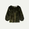 Top de terciopelo manga abullonada verde-COMPAÑIAFANTASTICA Discount