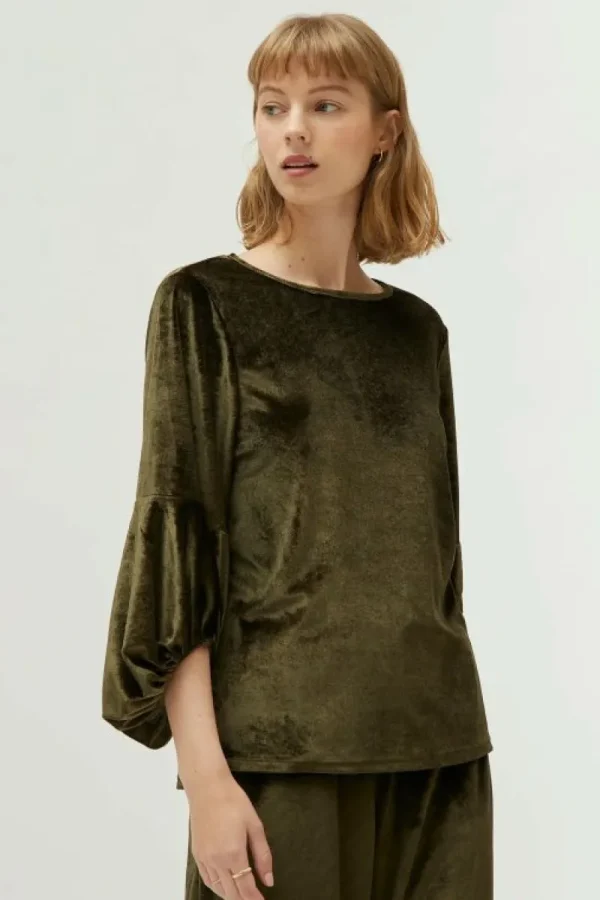 Top de terciopelo manga abullonada verde-COMPAÑIAFANTASTICA Discount