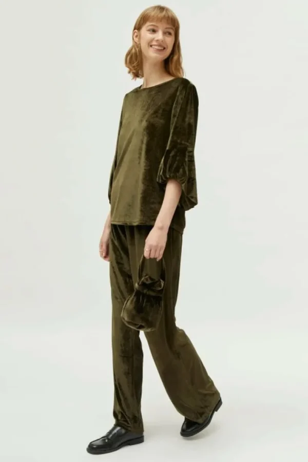 Top de terciopelo manga abullonada verde-COMPAÑIAFANTASTICA Discount