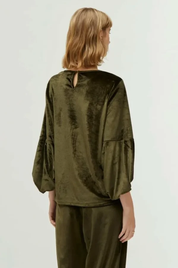 Top de terciopelo manga abullonada verde-COMPAÑIAFANTASTICA Discount
