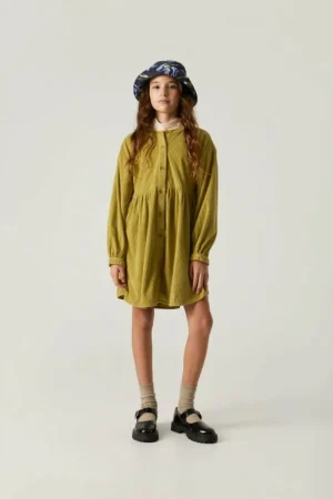 Vestido camisero de niña corto de pana verde-MINI Hot