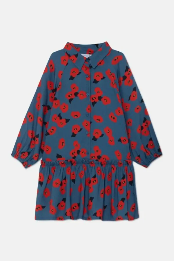 Vestido camisero de niña con estampado floral rojo-MINI Online