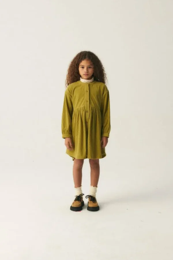 Vestido camisero de niña corto de pana verde-MINI Hot