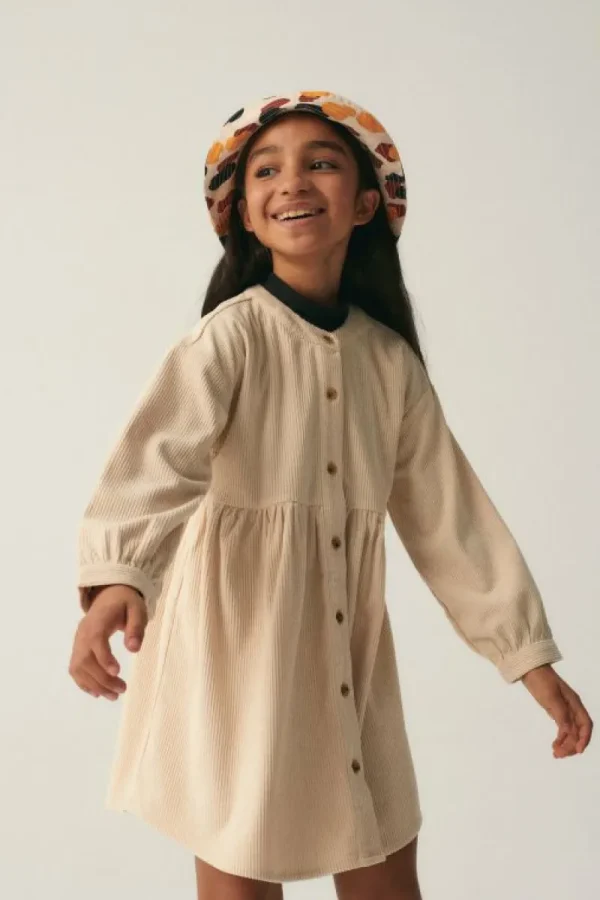 Vestido camisero de niña corto de pana beige-MINI Flash Sale
