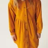 Vestido camisero de niña corto de pana amarillo-MINI Fashion