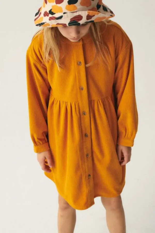 Vestido camisero de niña corto de pana amarillo-MINI Fashion