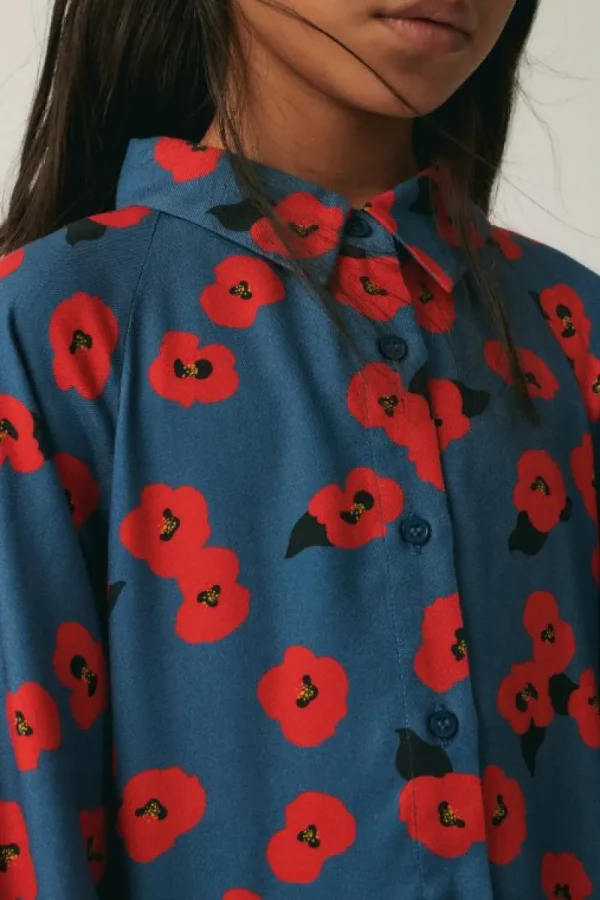 Vestido camisero de niña con estampado floral rojo-MINI Online