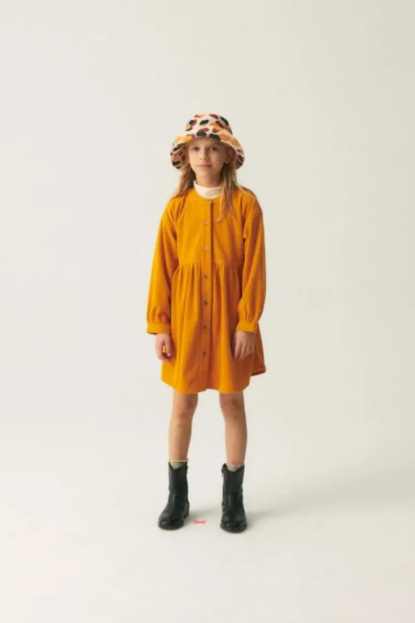 Vestido camisero de niña corto de pana amarillo-MINI Fashion