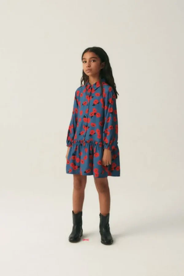 Vestido camisero de niña con estampado floral rojo-MINI Online