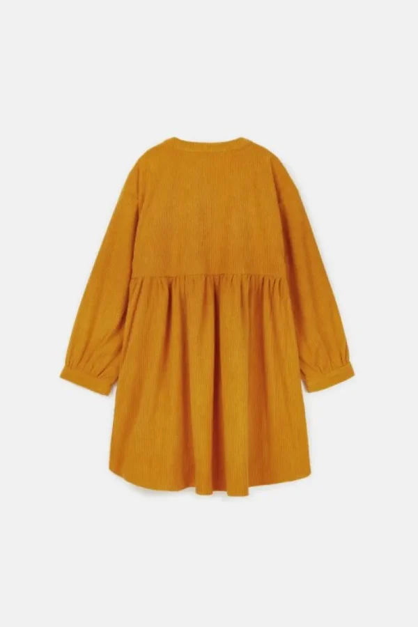 Vestido camisero de niña corto de pana amarillo-MINI Fashion