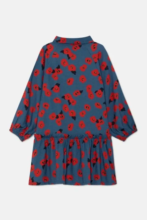 Vestido camisero de niña con estampado floral rojo-MINI Online