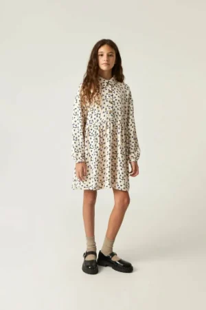 Vestido corto camisero de niña con estampado de corazones-MINI Online