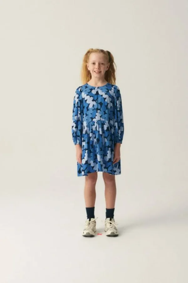 Vestido corto camisero de niña con estampado abstracto azul-MINI Fashion