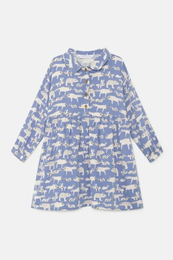 Vestido corto camisero de niña con estampado de animales-MINI Cheap
